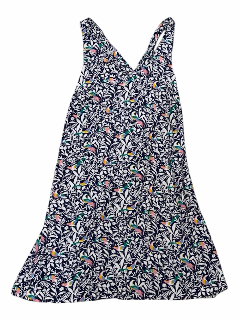 LOFT size S Blue Bird/Floral-Print Crisscross Midi Summer dress with liner